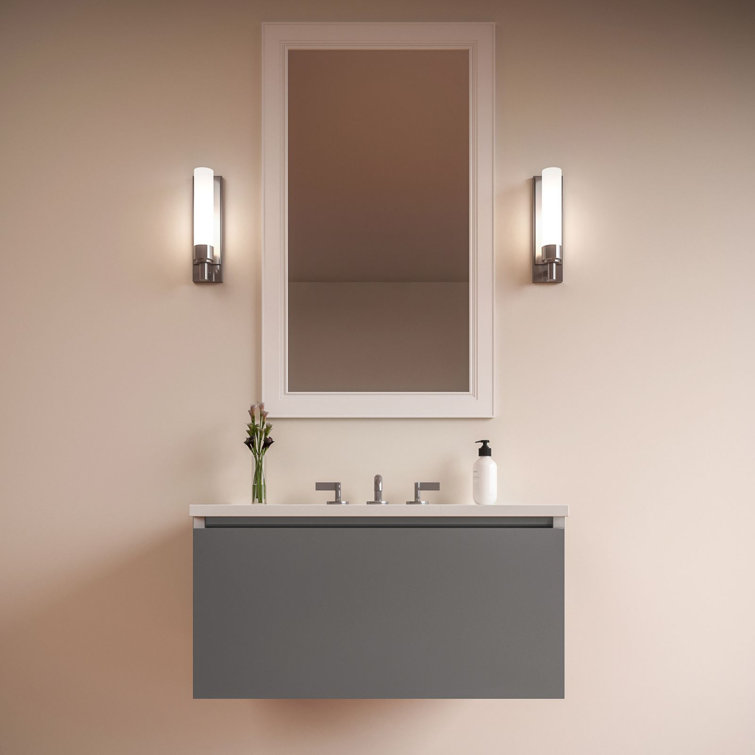 Matte Gray and White Quartz Wall-Mounted Single Vanity Set