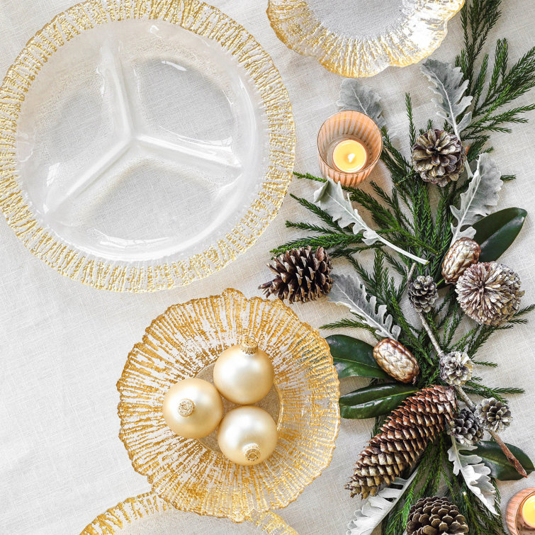 Gold Foil Textured Round Glass Serving Bowl