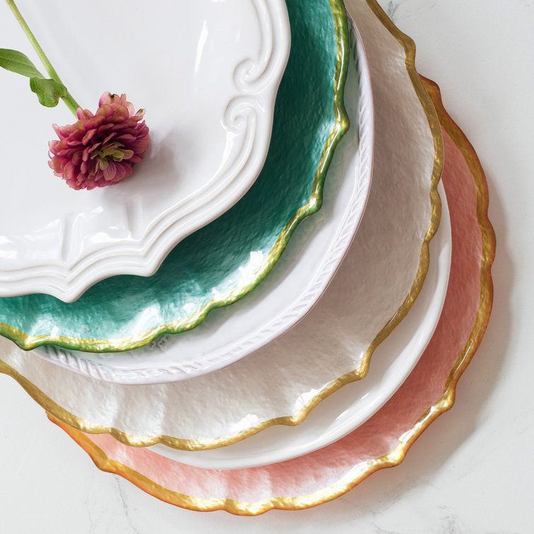Handcrafted White Glass Charger Plate with Gold Rim, 13" Round
