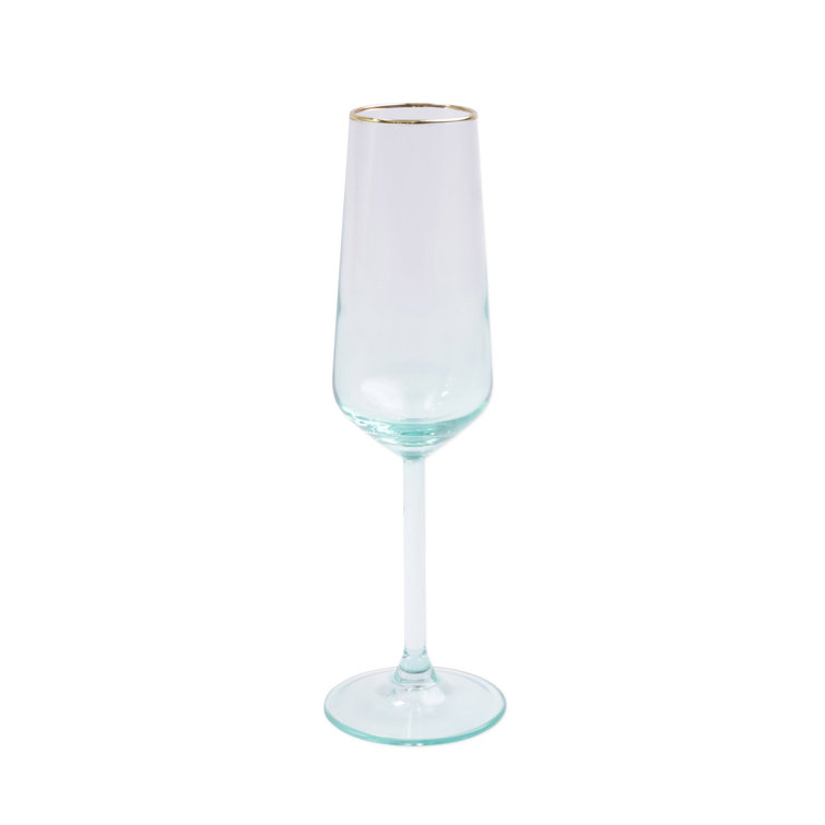 Assorted Multicolor Glass Champagne Flute Set with Gold Rim