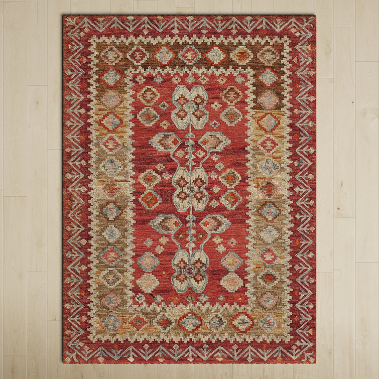 Hand-Tufted Red and Beige Wool Rectangular Rug 2' x 3'