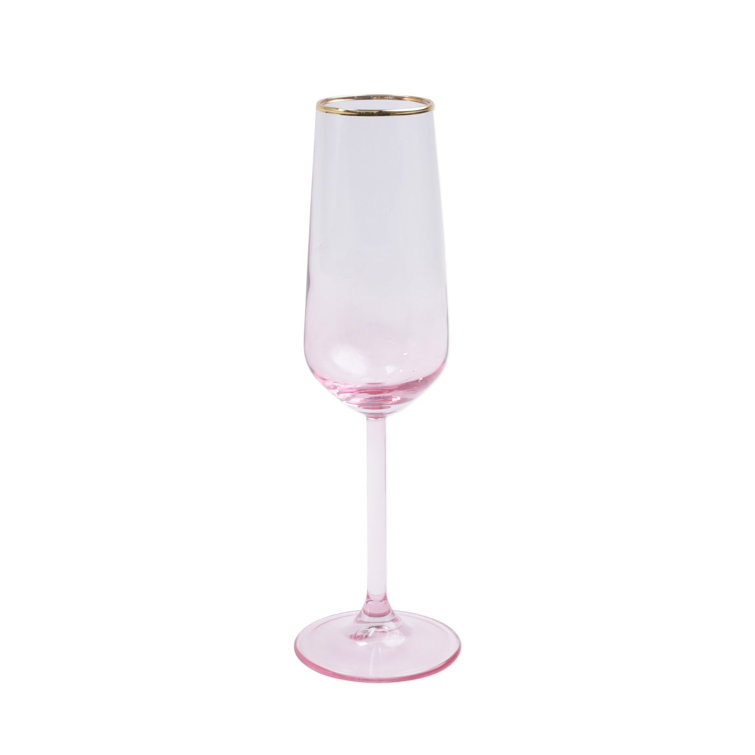 Assorted Multicolor Glass Champagne Flute Set with Gold Rim