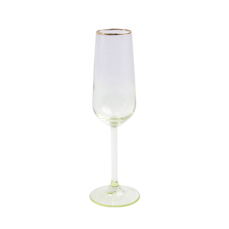 Assorted Multicolor Glass Champagne Flute Set with Gold Rim