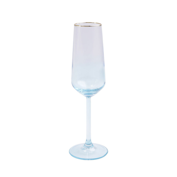 Assorted Multicolor Glass Champagne Flute Set with Gold Rim