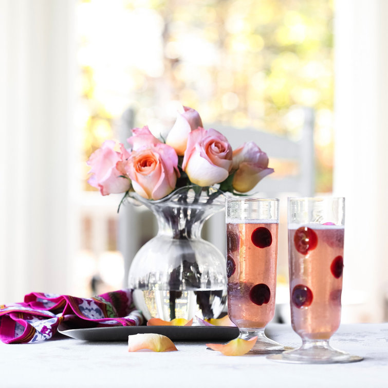 Elegant Clear Glass Fluted Vase with Delicate Hibiscus Petal Design