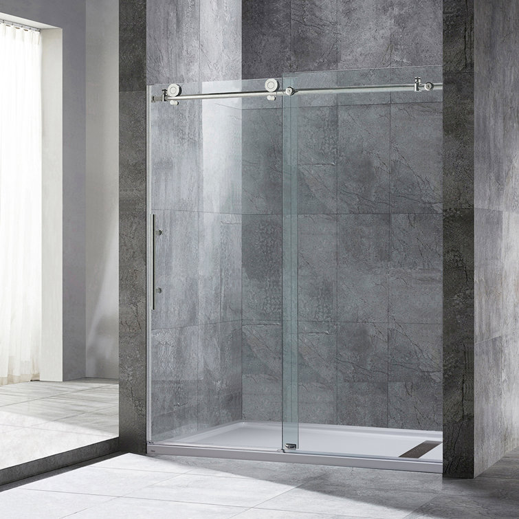 60'' Frameless Clear Glass Sliding Shower Door with Stainless Steel Frame