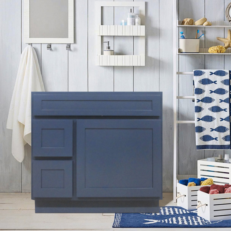 Blue 36" Shaker Style Single Bathroom Vanity Base