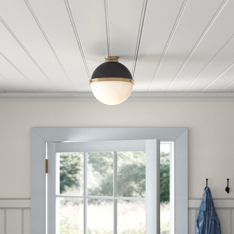 Aged Bronze Opal Glass Globe Semi-Flush Mount Light - Indoor/Outdoor
