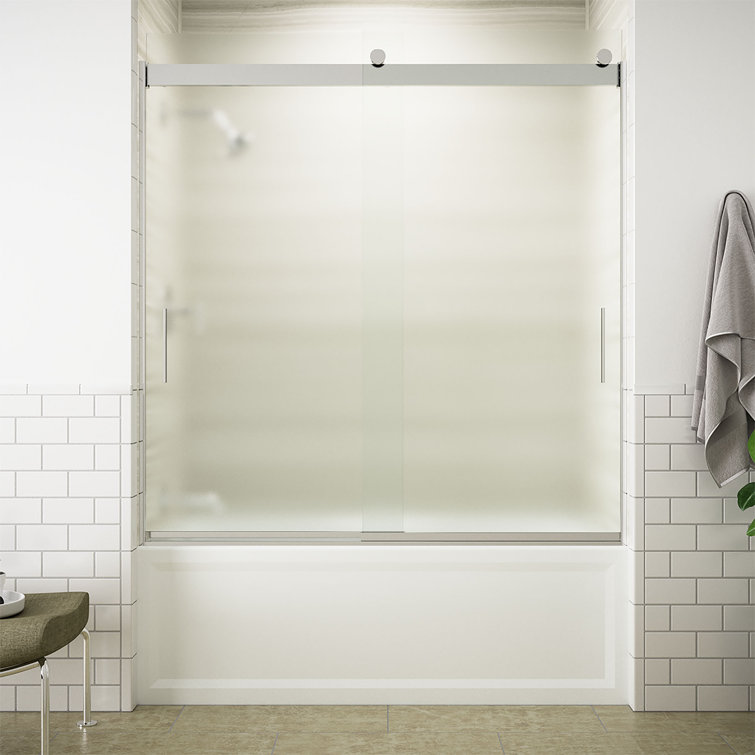 Levity 60" Silver Frameless Sliding Bath Door with Frosted Glass