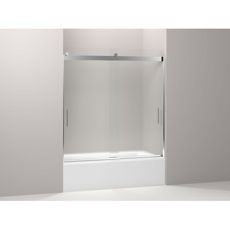 Levity 60" Silver Frameless Sliding Bath Door with Frosted Glass