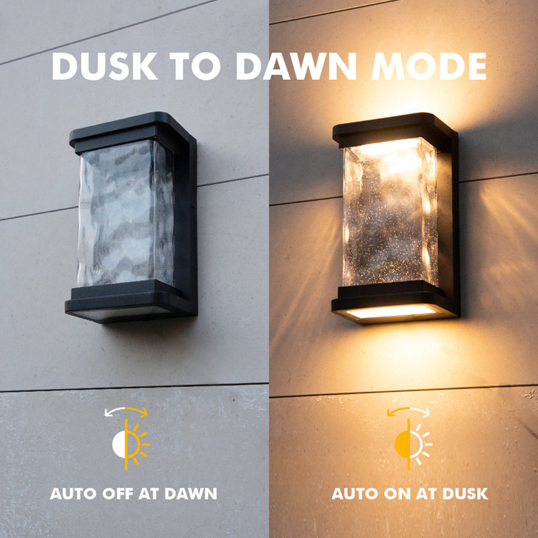 Modern Matte Black LED Outdoor Wall Lantern with Seeded Glass