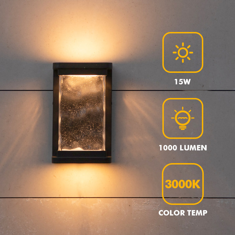 Modern Matte Black LED Outdoor Wall Lantern with Seeded Glass