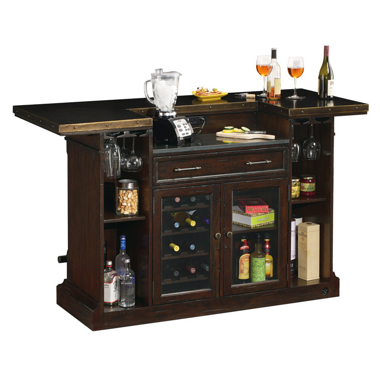 Rustic Antique Metal Top 70" Brown Hardwood Wine Bar