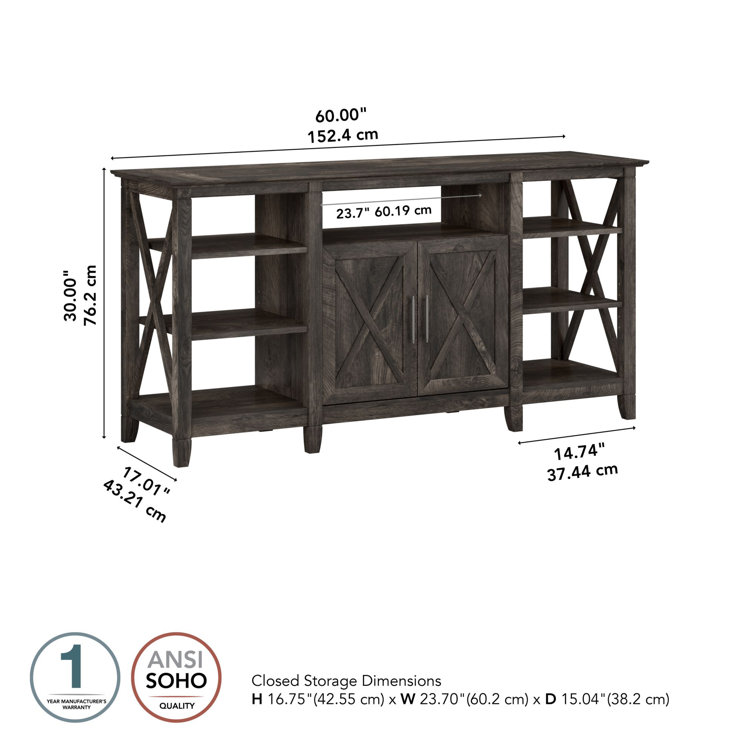 Key West 60'' Dark Gray Hickory Media Console with Adjustable Shelves