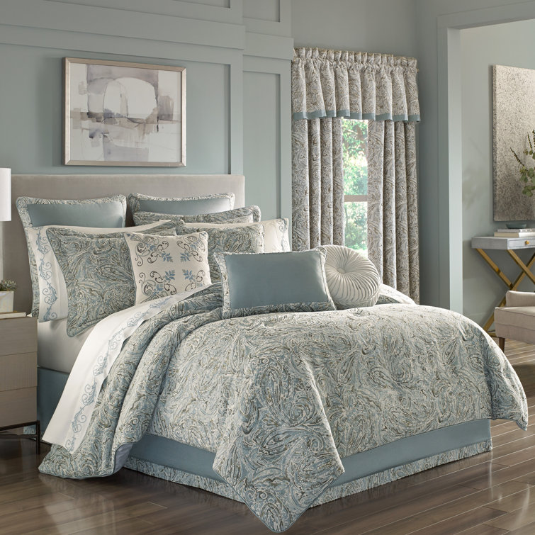 Blue Woven Microfiber Queen Bedding Set with Paisley Design