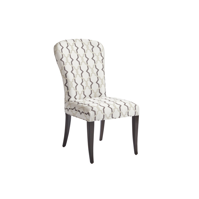 White Upholstered Wood Side Chair with Patterned Seat