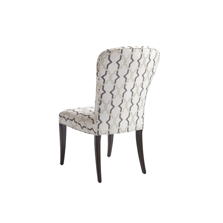 White Upholstered Wood Side Chair with Patterned Seat