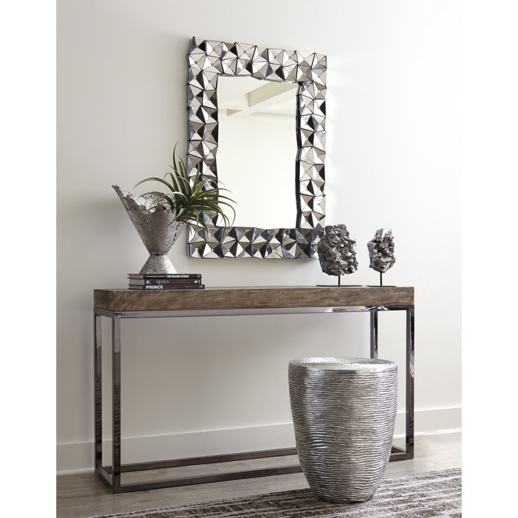 Silver Round Metal Ripple Drum End Table