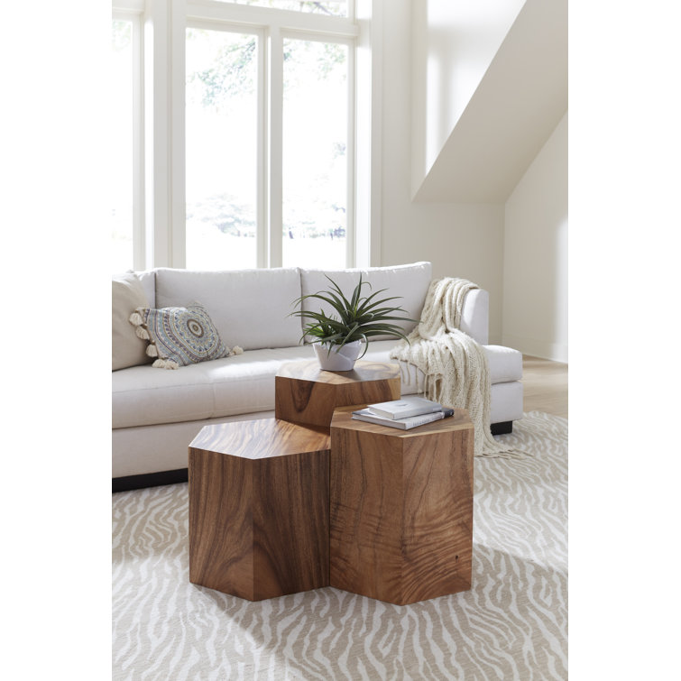 Hexagonal Solid Wood Brown End Table
