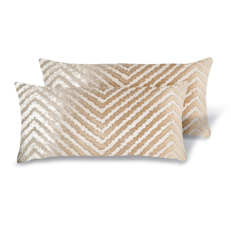 Chevron Mini Rectangular Gray Velvet Pillow Cover & Insert