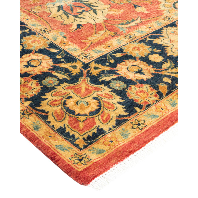 Handmade Orange and Navy Wool 6' x 9' Area Rug