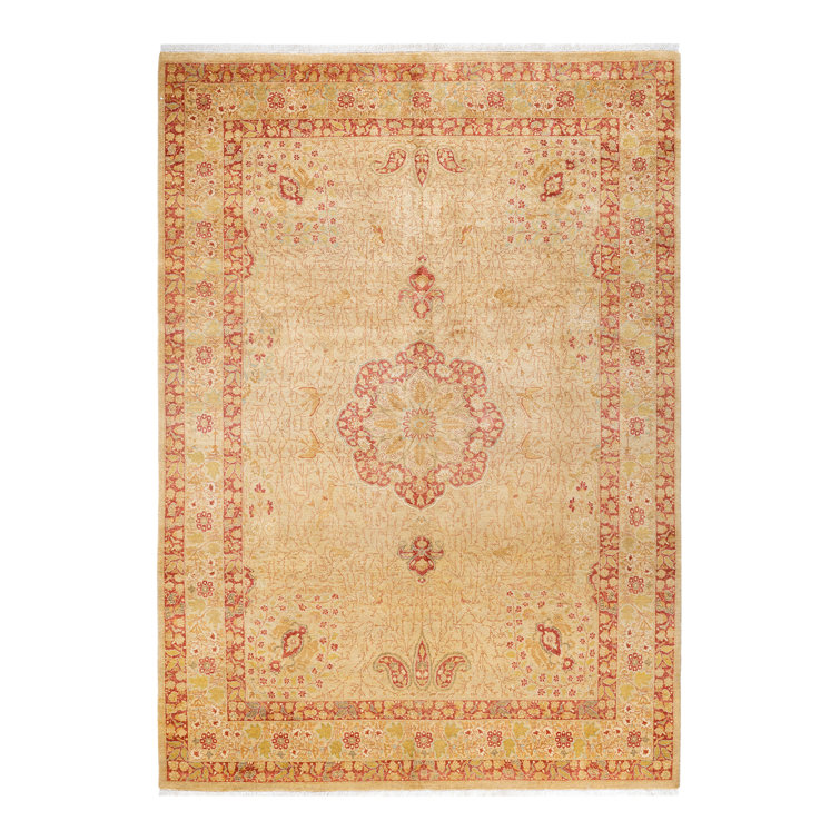 Handmade Oriental Wool Rectangular Rug in Yellow, 8' x 10'