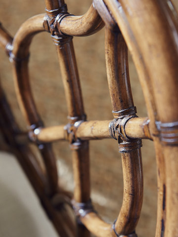 Cream Rattan Cross Back Arm Chair with Upholstered Seat