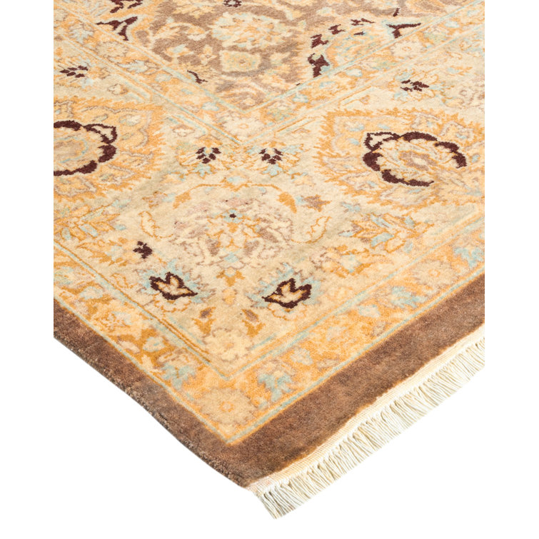 Hand-Knotted Oriental Wool Area Rug in Brown and Gold, 6'2" x 9'1"
