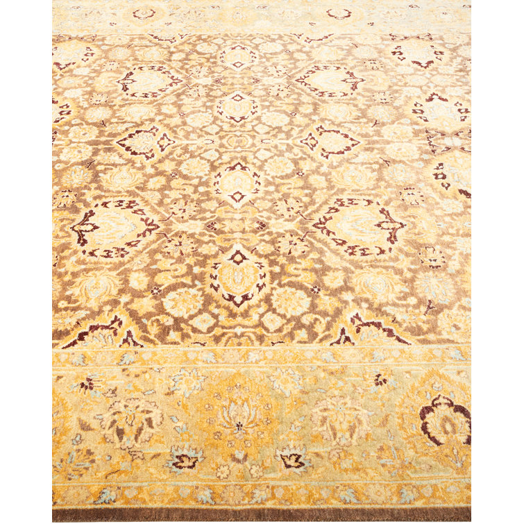Hand-Knotted Oriental Wool Area Rug in Brown and Gold, 6'2" x 9'1"
