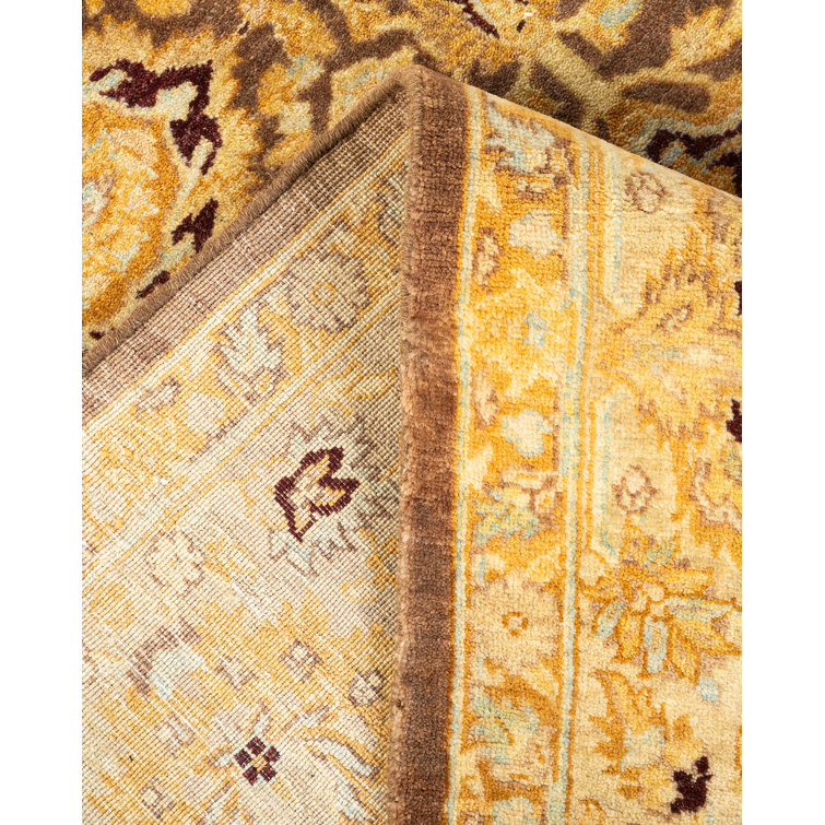 Hand-Knotted Oriental Wool Area Rug in Brown and Gold, 6'2" x 9'1"
