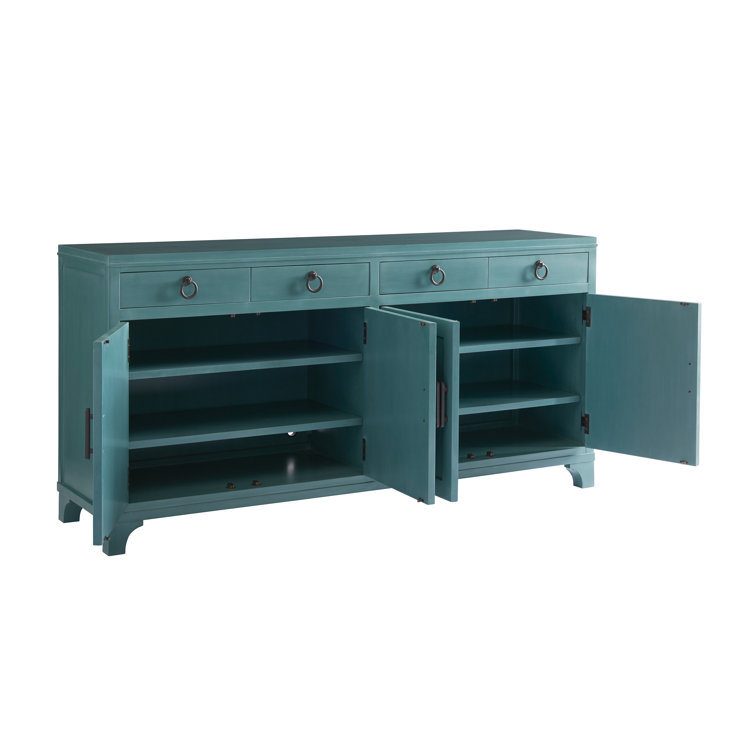 Seaglass Transitional 78'' Maple Wood Sideboard with 4 Drawers