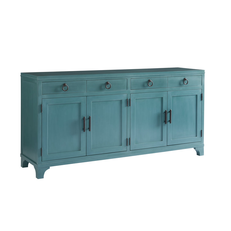 Seaglass Transitional 78'' Maple Wood Sideboard with 4 Drawers
