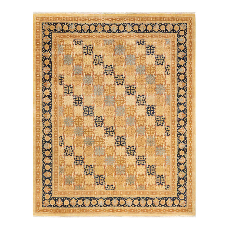 Sitara Hand-Knotted Ivory Wool 8' x 10' Geometric Area Rug with Fringe