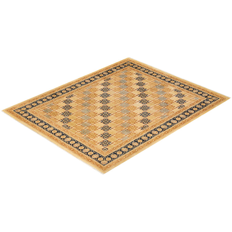 Sitara Hand-Knotted Ivory Wool 8' x 10' Geometric Area Rug with Fringe
