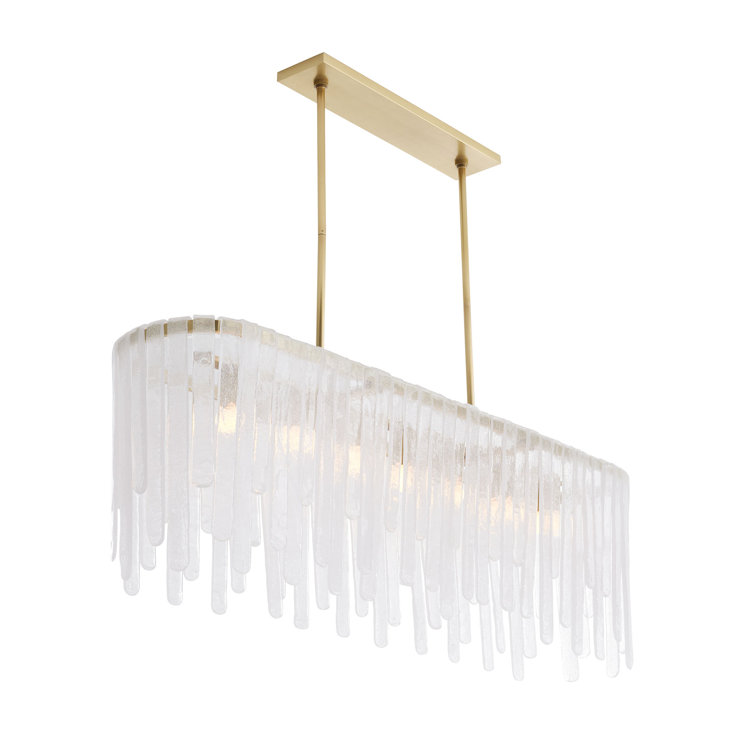 Leighton Antique Brass 7-Light Kitchen Island Chandelier with Seeded Glass