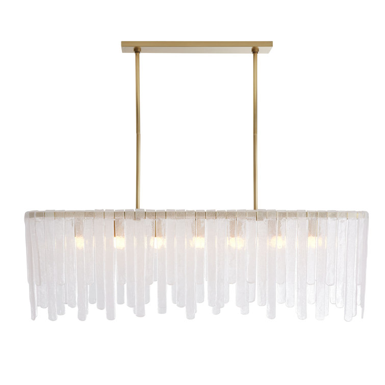 Leighton Antique Brass 7-Light Kitchen Island Chandelier with Seeded Glass