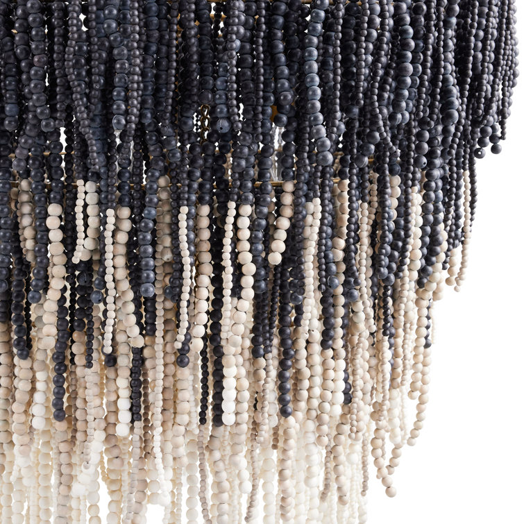 Antique Brass Black Beaded 5-Light Chandelier
