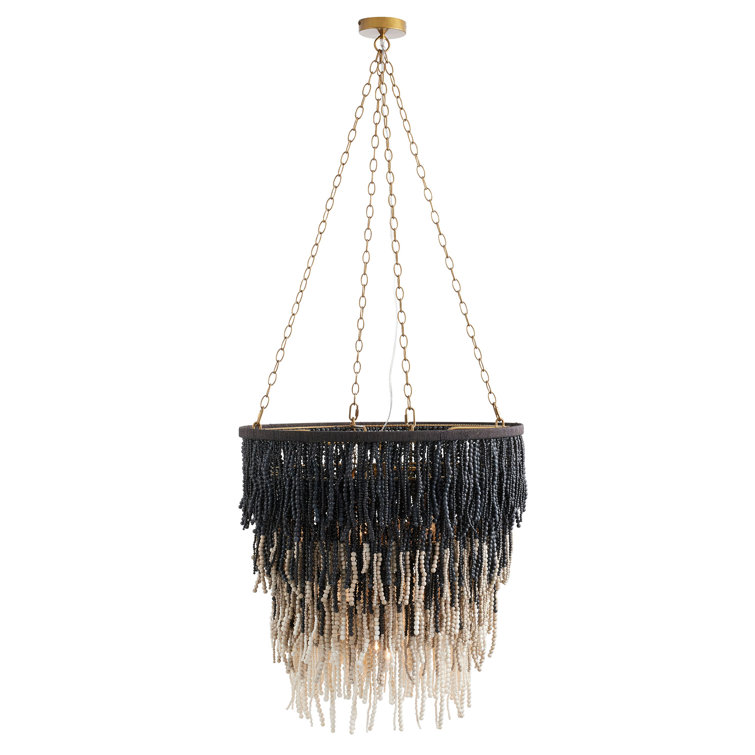 Antique Brass Black Beaded 5-Light Chandelier