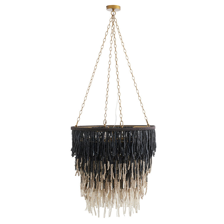 Antique Brass Black Beaded 5-Light Chandelier