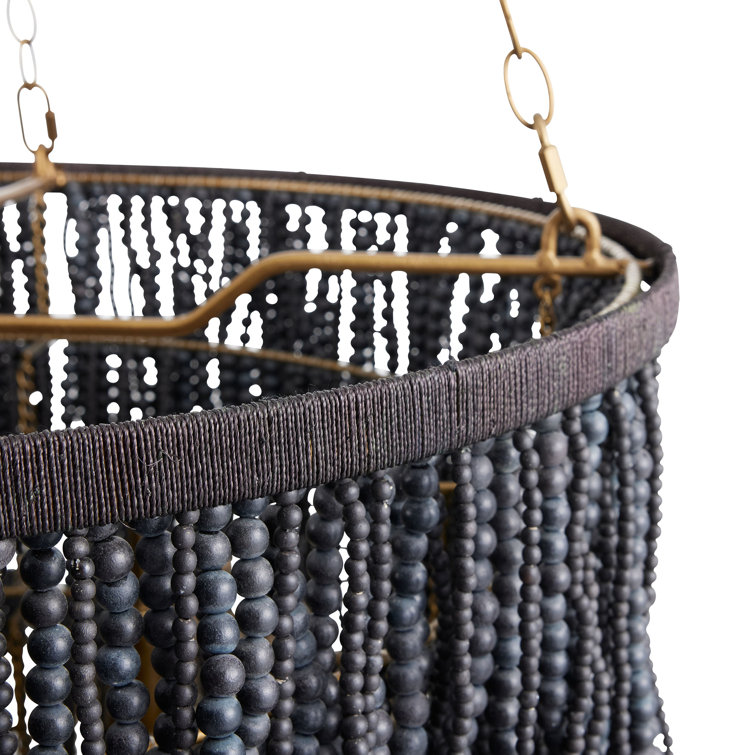 Antique Brass Black Beaded 5-Light Chandelier