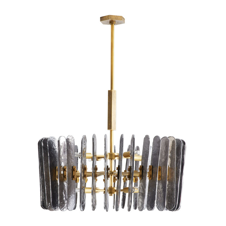 Antique Brass Drum Chandelier with Smoke Glass Panels