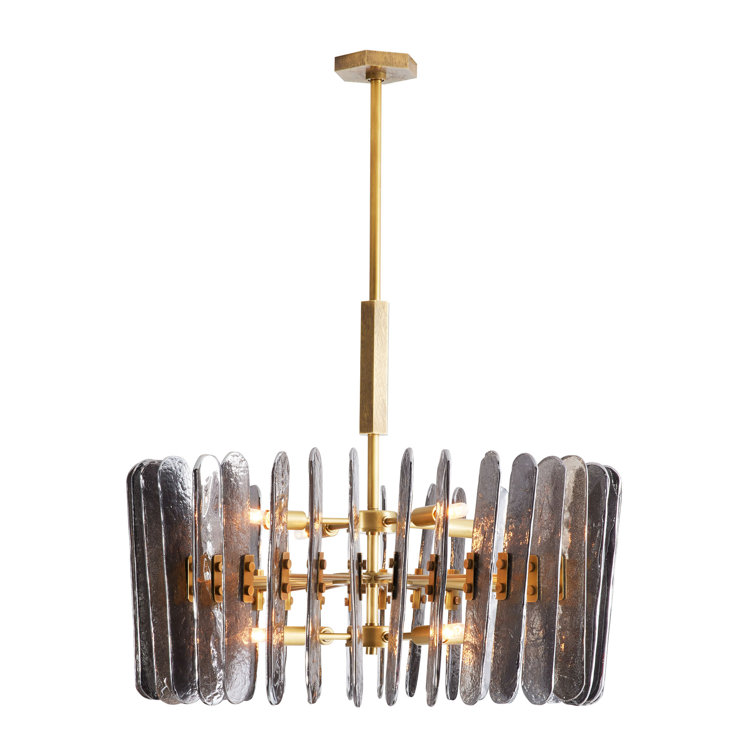 Antique Brass Drum Chandelier with Smoke Glass Panels