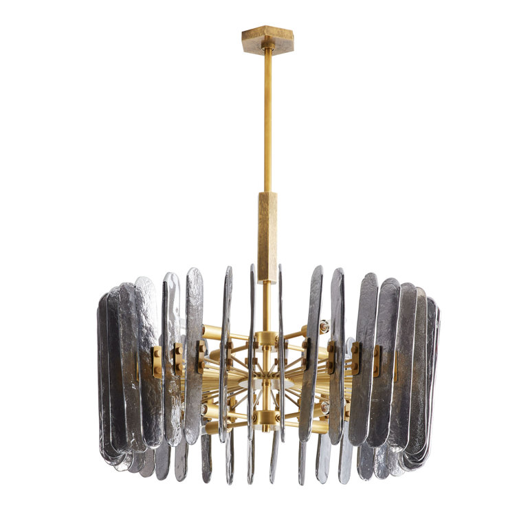 Antique Brass Drum Chandelier with Smoke Glass Panels
