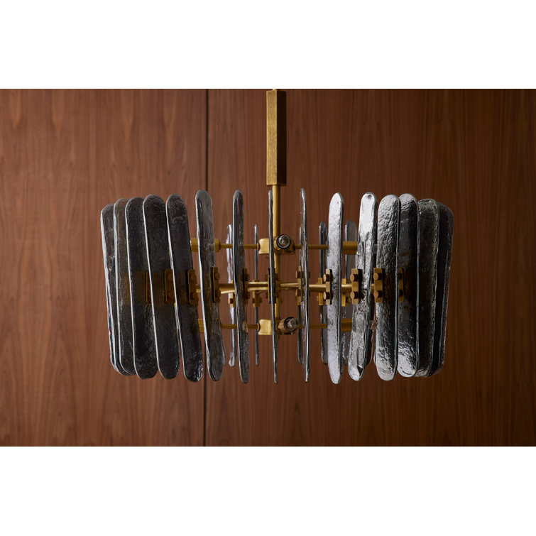 Antique Brass Drum Chandelier with Smoke Glass Panels