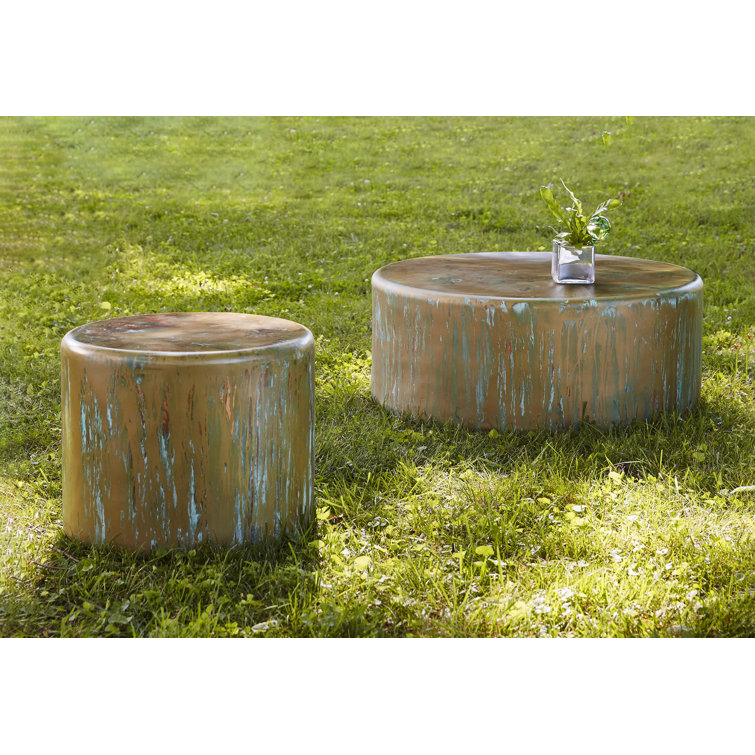 Green Round Glass Contemporary End Table