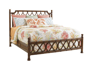 California King Brown Rattan Poster Bed with Bamboo Carvings