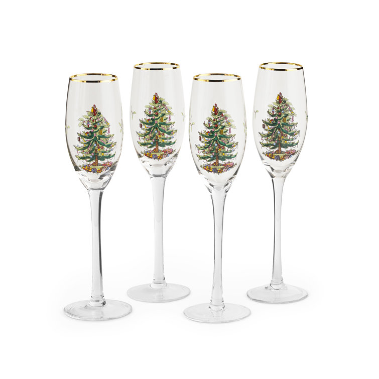 Spode Christmas Tree Gold Rimmed 8.5oz Champagne Flutes Set