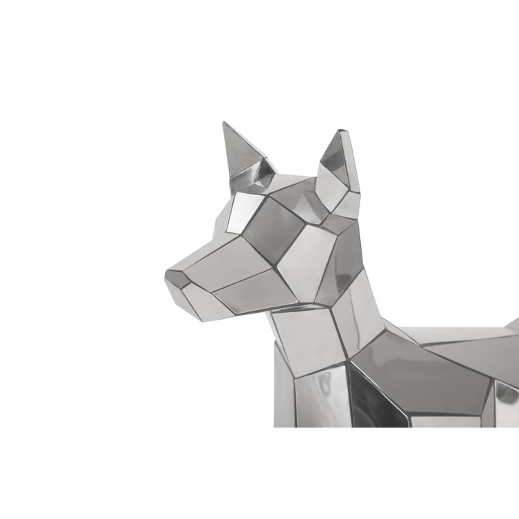 Contemporary Modern Silver Dog Metal Statue 41"