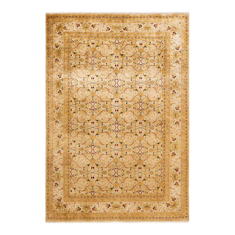 Ivory Hand-Knotted Wool Rectangular Area Rug 8' x 10'