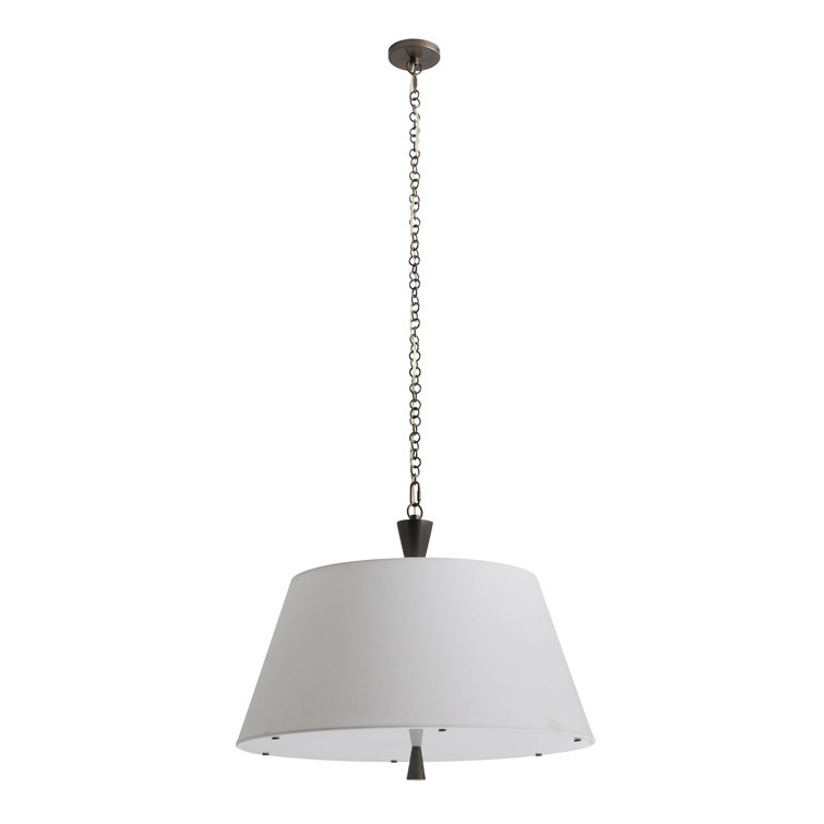 White Linen and Bronze Drum Pendant Light